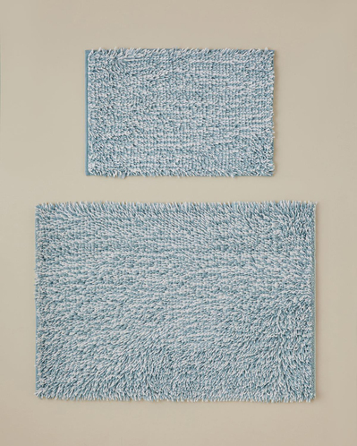 Corallo Kaydırmaz Taban Banyo Paspası Seti 60x90 + 40x60 cm Mavi-Beyaz