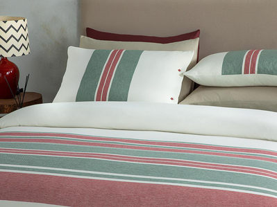 Cosy Stripe Winter Soft Tek Kişilik Nevresim Takımı Kırmızı - Yeşil