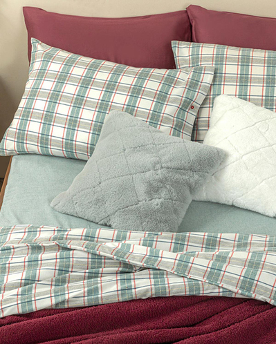 Cozy Plaid Winter Soft Super King Nevresim Takımı Yeşil