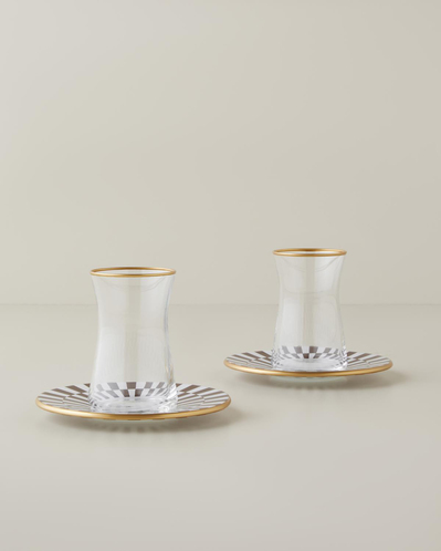 Emberly Cam 4 Parça 2 Kişilik Çay Seti 165 ml Kahverengi-Gold