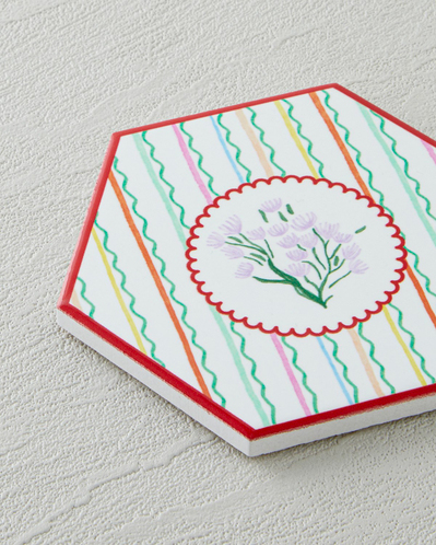 Floral Stripe Seramik Bardak Altlığı 11 cm Renkli