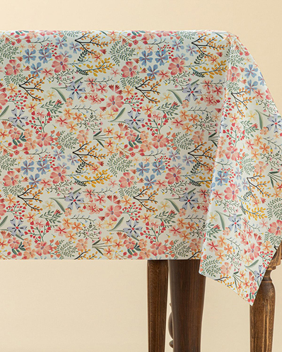 Flower Square Pvc Masa Örtüsü Beyaz