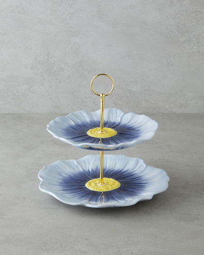 Flowerella Dolomite Katlı Servis 21+26 cm Mavi