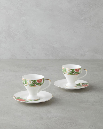 Garden Dream New Bone China 4 Parça 2 Kişilik Kahve Fincan Takımı 90 ml Yeşil-Beyaz