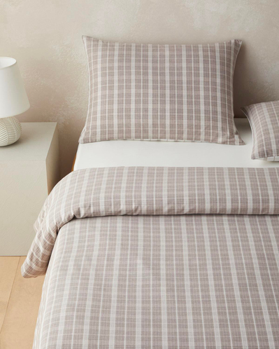 Glen Plaid İpliği Boyalı Tek Kişilik Çarşaflı Nevresim Takımı 160x220 cm Koyu Bej