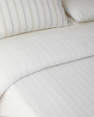 Glint Stripes İpliği Boyalı Çift Kişilik Çarşaflı Nevresim Takımı 200x220 cm Bej-Gri