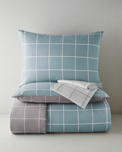 Gridline Kolay Ütülenir Çift Kişilik Çarşaflı Nevresim Takımı 200x220 cm Seledon-Mürdüm
