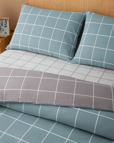Gridline Kolay Ütülenir Çift Kişilik Çarşaflı Nevresim Takımı 200x220 cm Seledon-Mürdüm