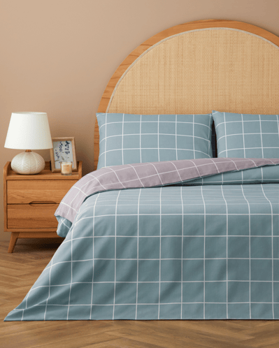 Gridline Kolay Ütülenir Çift Kişilik Çarşaflı Nevresim Takımı 200x220 cm Seledon-Mürdüm