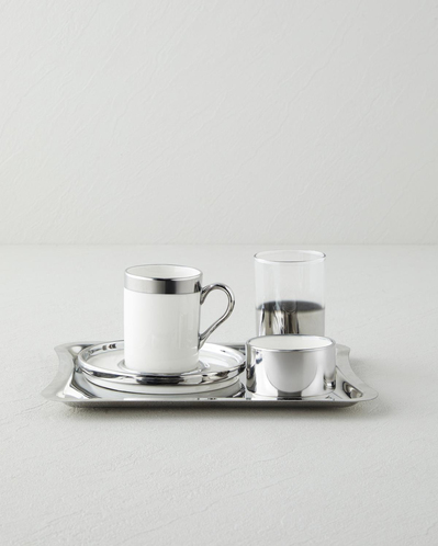 Harmony Silver Porselen Tek Kişilik Kahve Sunum Seti 100 ml Beyaz-Silver
