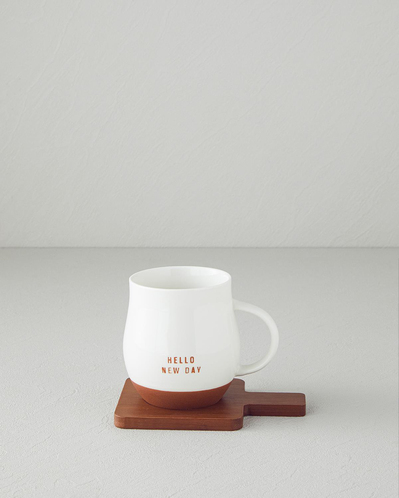 Hello New Day New Bone China Bardak Altlıklı Kupa 450 ml Beyaz