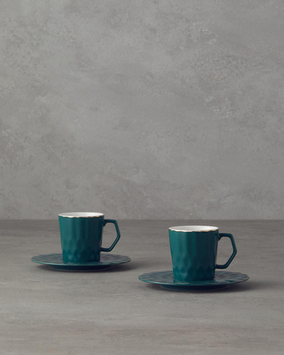 Hestia New Bone China Kahve Fincan Takımı 4 Parça 2 Kişilik Koyu Yeşil