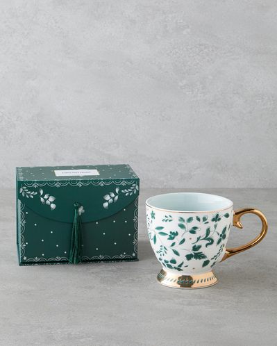 Leafscape New Bone China Kupa 460 ml Beyaz - Yeşil