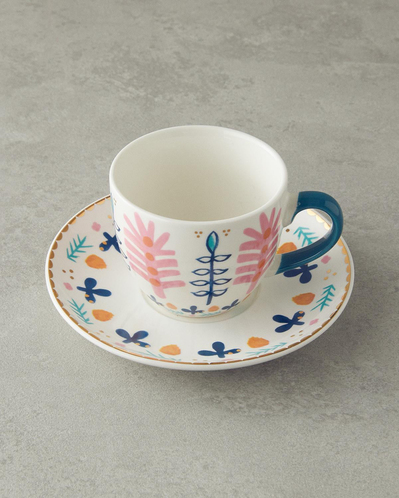 Love Adore New Bone China Çay Fincanı Takımı 4 Parça 2 Kişilik Pembe - Mavi