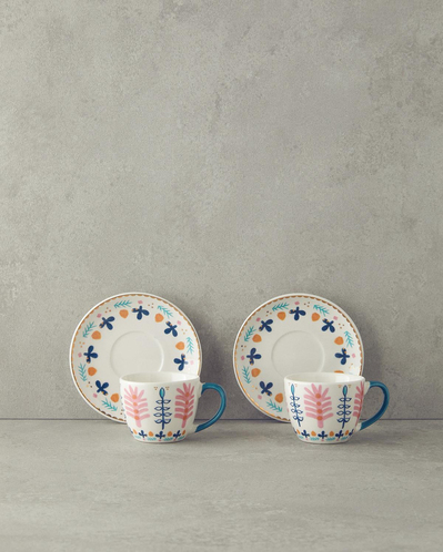 Love Adore New Bone China Kahve Fincan Takımı 4 Parça 2 Kişilik Pembe - Mavi