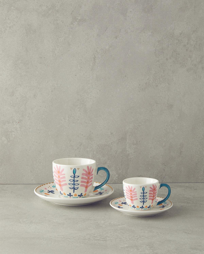 Love Adore New Bone China Kahve Fincan Takımı 4 Parça 2 Kişilik Pembe - Mavi