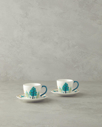 Love Jungle New Bone China Kahve Fincan Takımı 4 Parça 2 Kişilik Yeşil