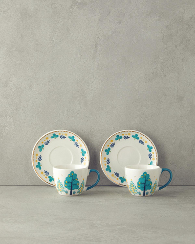 Love Jungle New Bone China Kahve Fincan Takımı 4 Parça 2 Kişilik Yeşil