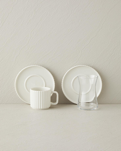 Lunara Porselen 18 Parça 6 Kişilik Çay-Kahve Takımı 170-90 ml Beyaz