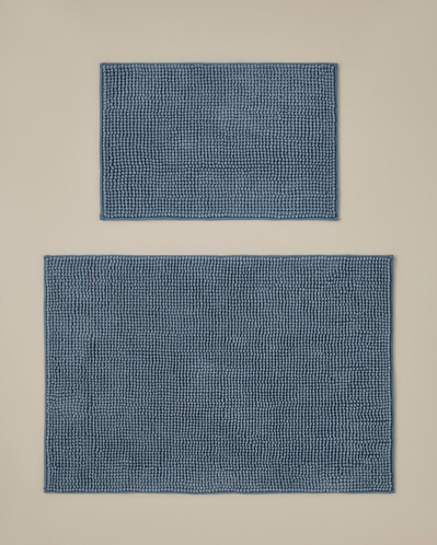 Macaroni Kaydırmaz Taban Banyo Paspası Seti 60x90 + 40x60 cm Mavi