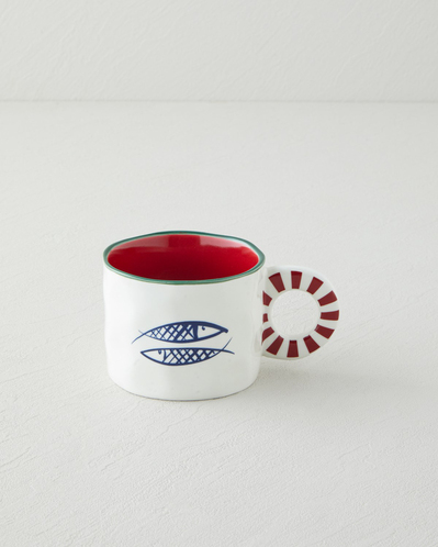 Mariner Fishy New Bone China Kupa 260 ml Mavi - Kırmızı -Yeşil