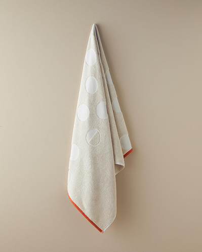 Mix Point Pamuklu Jakarlı Banyo Havlusu 70x140 cm Bej