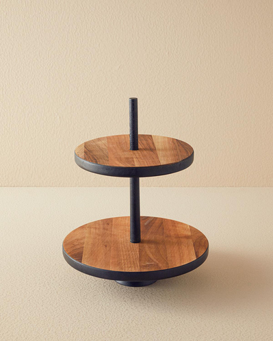 Modern Wood Ceviz 2 Katlı Servis Sunumluk Kahverengi