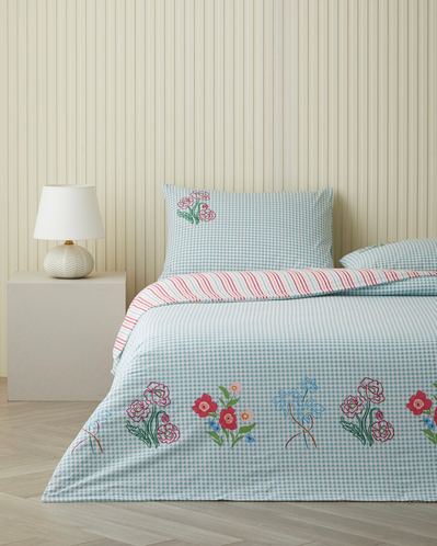 Pastel Gingham Pamuklu Çift Kişilik Nevresim Seti 200x220 cm Pembe - Turuncu