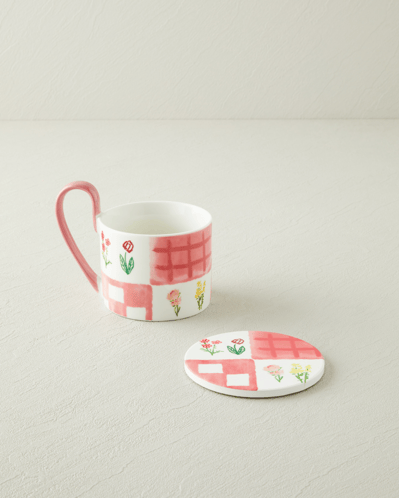 Pelia New Bone China Bardak Altlıklı Kupa 380 ml Pembe