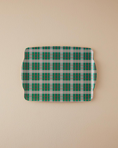 Plaid Lines Melamin Kaydırmaz Tepsi Yeşil