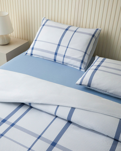 Polka Grid Kolay Ütülenir Çift Kişilik Çarşaflı Nevresim Takımı 200x220 cm Mavi