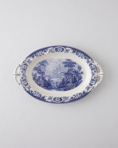 Preston Stoneware Kayık Tabak Lacivert