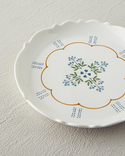 Retro Paisley New Bone China Pasta Tabağı 18 cm Beyaz - Mavi