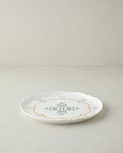 Retro Paisley New Bone China Servis Tabağı 27 cm Beyaz - Mavi