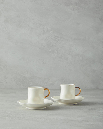 Rolly New Bone China Kahve Fincan Takımı 4 Parça 2 Kişilik Beyaz