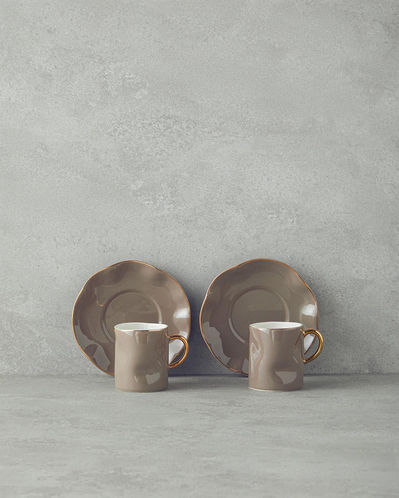 Rolly New Bone China Kahve Fincan Takımı 4 Parça 2 Kişilik Vizon
