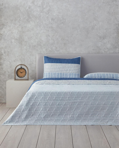 Sleek Stripes Çift Kişilik Yatak Örtüsü Takımı 200x220 cm Mavi