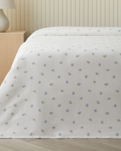 Soft Daisy Çift Kişilik Pike 200x220 cm Mavi