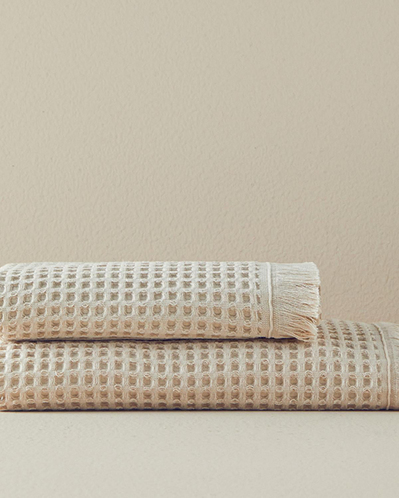 Sofya Pamuklu Waffle Banyo Havlusu 70x140 cm Bej