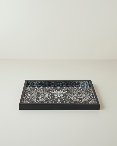 Solene Cam Dekoratif Tepsi 30x42 cm Siyah - Beyaz