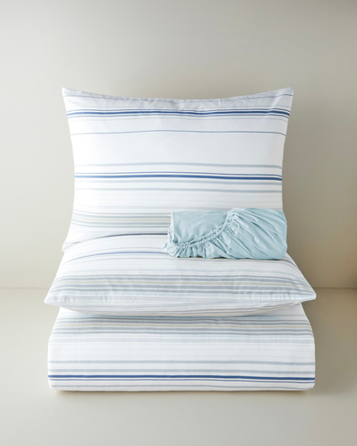 Stria Kolay Ütülenir Çift Kişilik Çarşaflı Nevresim Takımı 200x220 cm Mavi - Bej