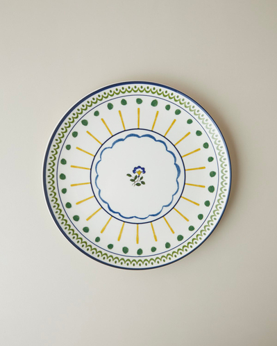 Talavera Garden Porselen Servis Tabağı 26 cm Beyaz - Lacivert