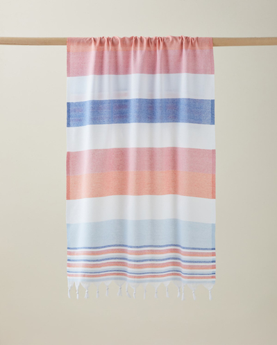 Teris Rejenere Çizgili Peştamal 80x150 cm Mavi-Turuncu