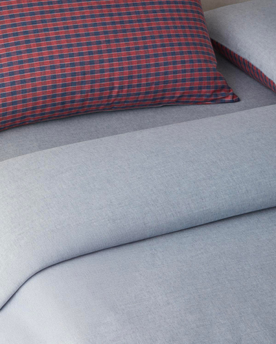 Tile Check İpliği Boyalı Tek Kişilik Çarşaflı Nevresim Takımı 160x220 cm Lacivert-Kırmızı