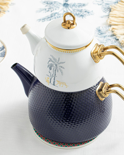 Toile Botanical Emaye Çaydanlık Koyu Mavi-Beyaz