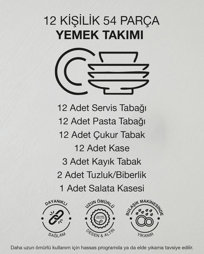 Torino Porselen Yemek Takımı 54 Parça 12 Kişilik Gold