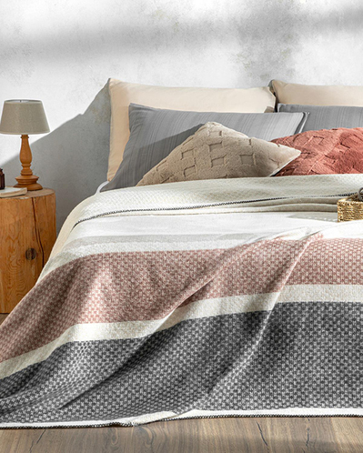Triple Stripe Scotch Tek Kişilik Battaniye Kahverengi-Antrasit