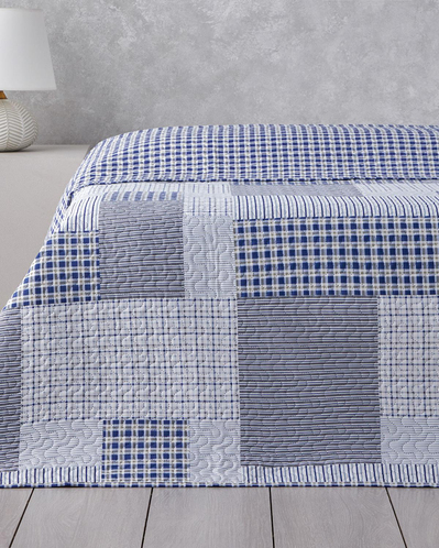 Urban Patchwork Çift Kişilik Çok Amaçlı Örtü 200x220 cm Lacivert