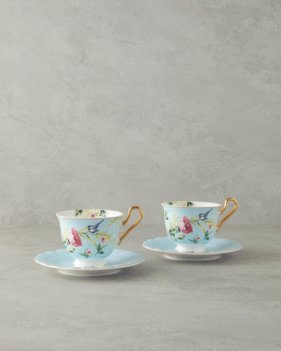Vanilla New Bone China 4 Parça 2 Kişilik Çay Fincanı Takımı 220 ml Açık Mavi
