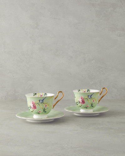 Vanilla New Bone China 4 Parça 2 Kişilik Çay Fincanı Takımı 220 ml Açık Yeşil